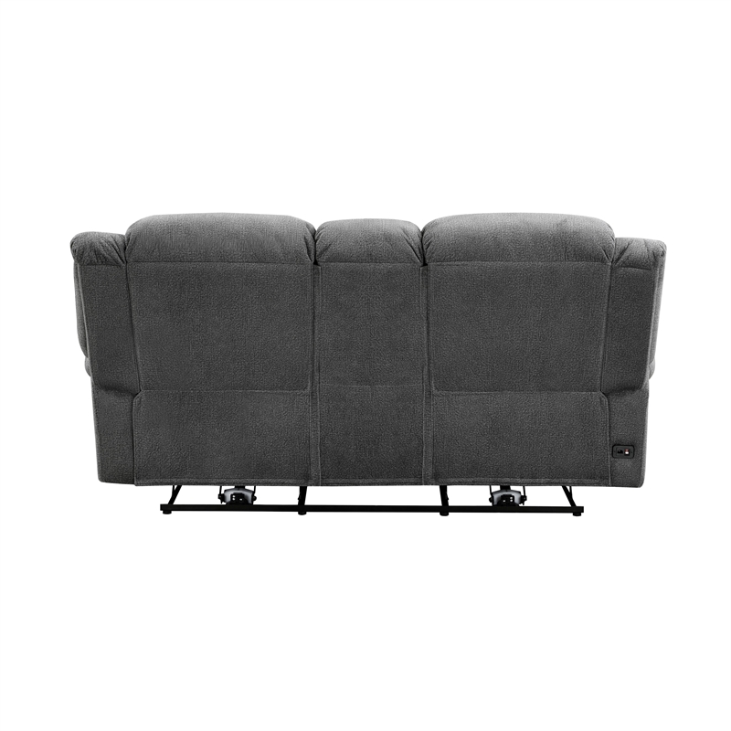 Ben 76 Inch Power Double Recliner Loveseat- Gray Microfiber- Console- Cupholders