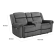 Ben 76 Inch Power Double Recliner Loveseat- Gray Microfiber- Console- Cupholders