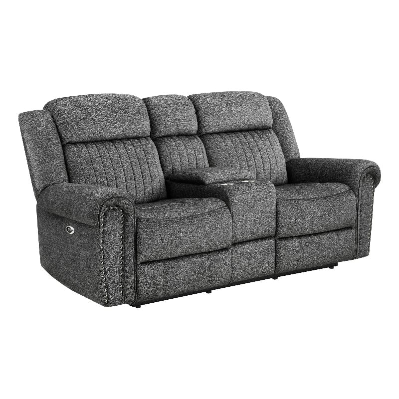 Ben 76 Inch Power Double Recliner Loveseat- Gray Microfiber- Console- Cupholders