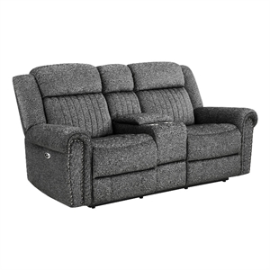 Ben 76 Inch Power Double Recliner Loveseat- Gray Microfiber- Console- Cupholders