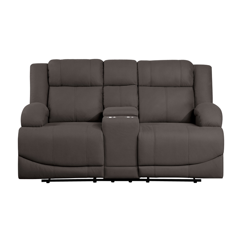 Kate 71 Inch Double Manual Recliner Loveseat- Center Console- Brown Fabric