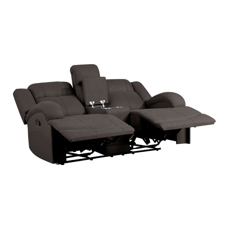 Kate 71 Inch Double Manual Recliner Loveseat- Center Console- Brown Fabric