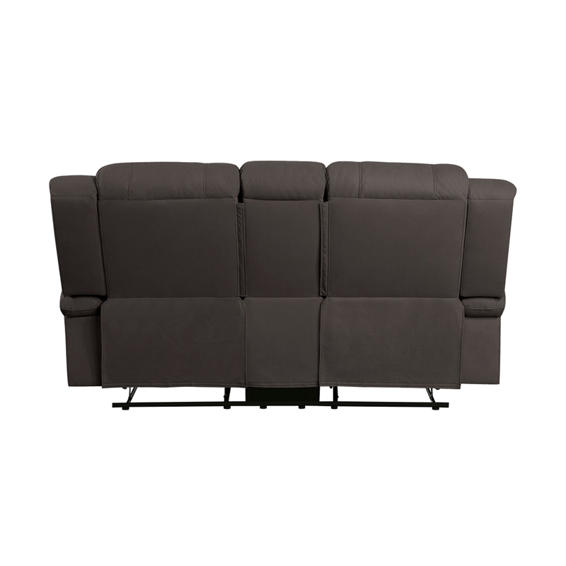 Kate 71 Inch Double Manual Recliner Loveseat- Center Console- Brown Fabric