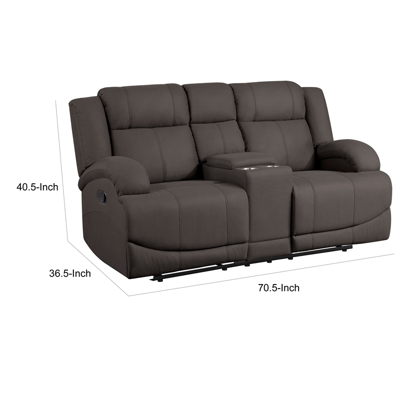 Kate 71 Inch Double Manual Recliner Loveseat- Center Console- Brown Fabric