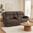 Kate 71 Inch Double Manual Recliner Loveseat- Center Console- Brown Fabric