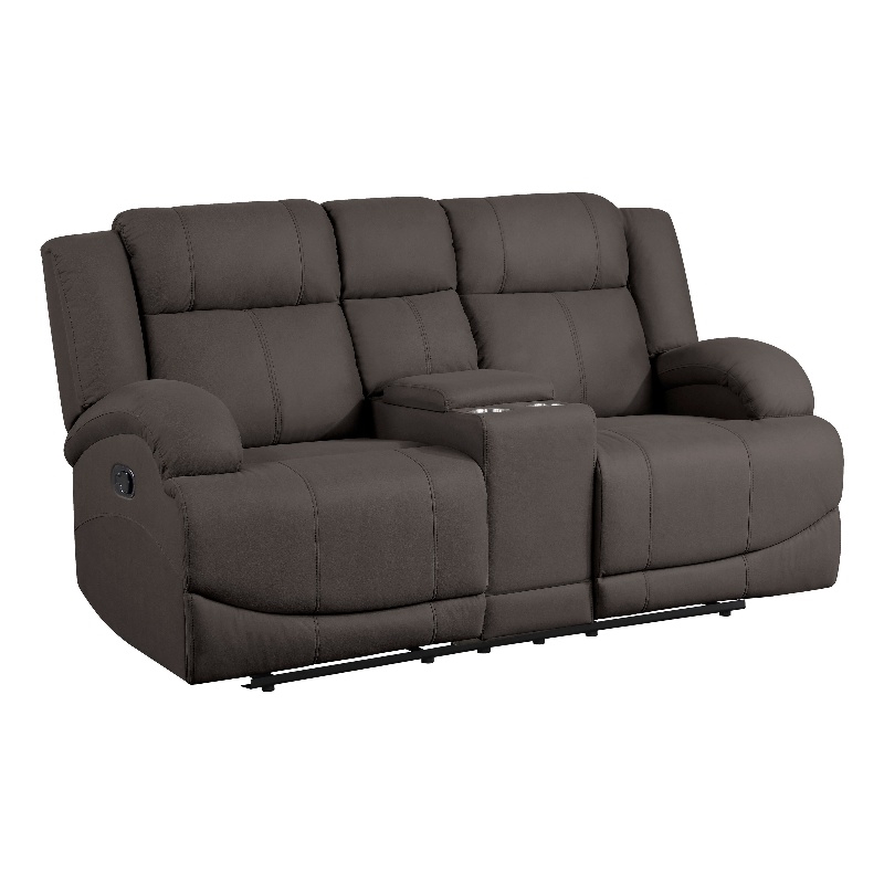 Kate 71 Inch Double Manual Recliner Loveseat- Center Console- Brown Fabric