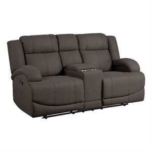 Kate 71 Inch Double Manual Recliner Loveseat- Center Console- Brown Fabric
