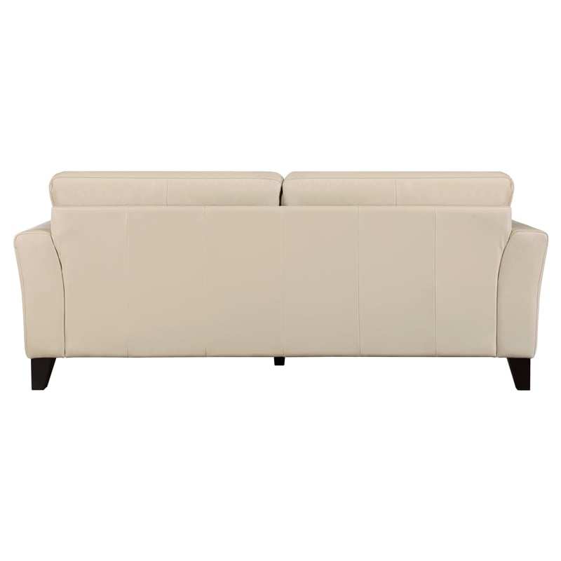 Lisa 88 Inch Sofa- Cream Top Grain and Split Leather- Brown Solid Wood