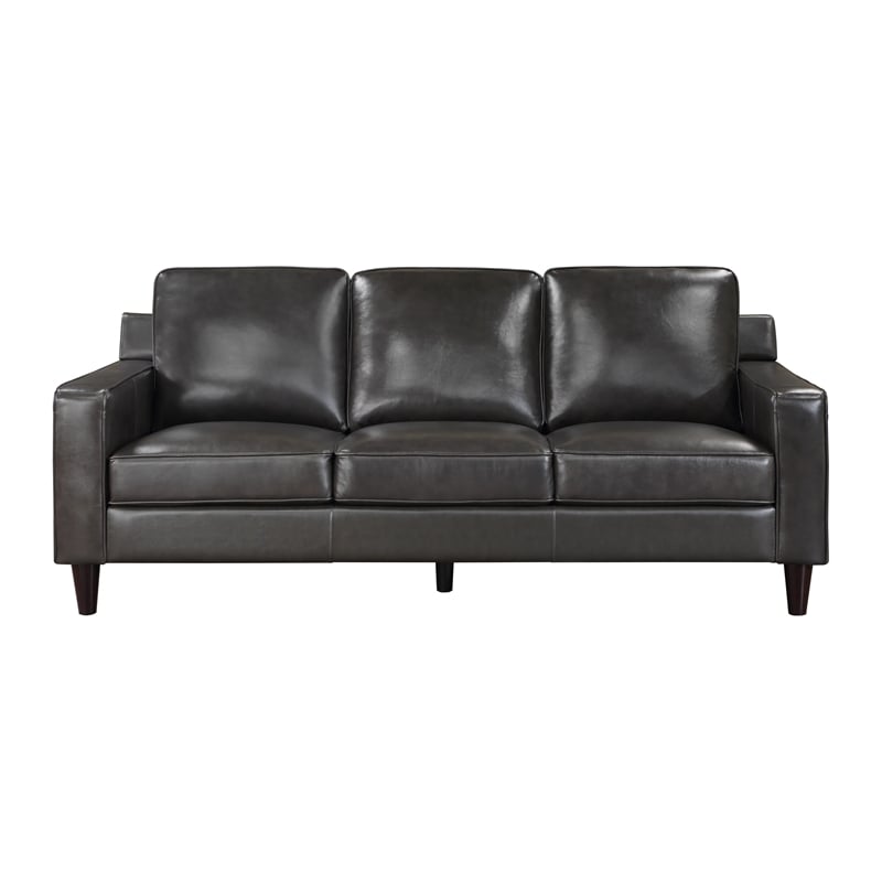 Richie 83 Inch Sofa- Gray Top Grain and Faux Leather- Brown Solid Wood