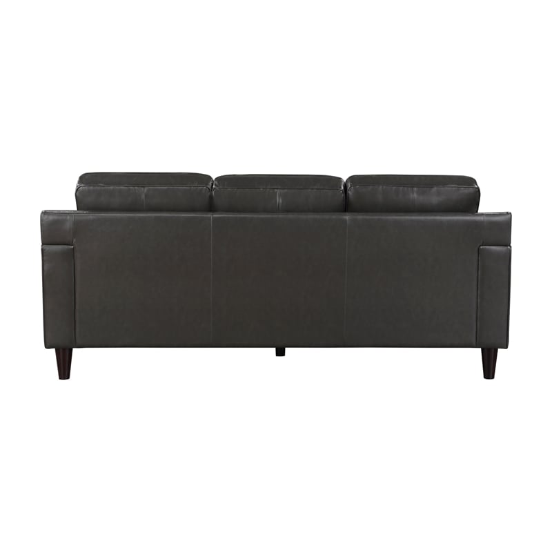 Richie 83 Inch Sofa- Gray Top Grain and Faux Leather- Brown Solid Wood