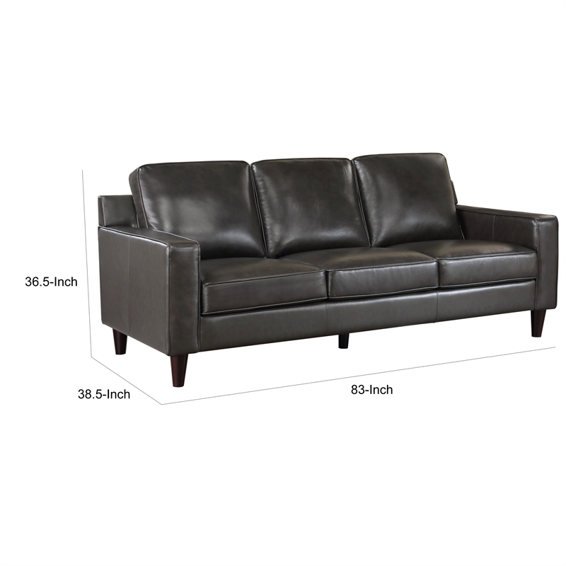 Richie 83 Inch Sofa- Gray Top Grain and Faux Leather- Brown Solid Wood