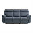 Cliff 85 Inch Manual Reclining Sofa- Blue Microfiber- Solid Wood- Metal