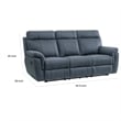 Cliff 85 Inch Manual Reclining Sofa- Blue Microfiber- Solid Wood- Metal