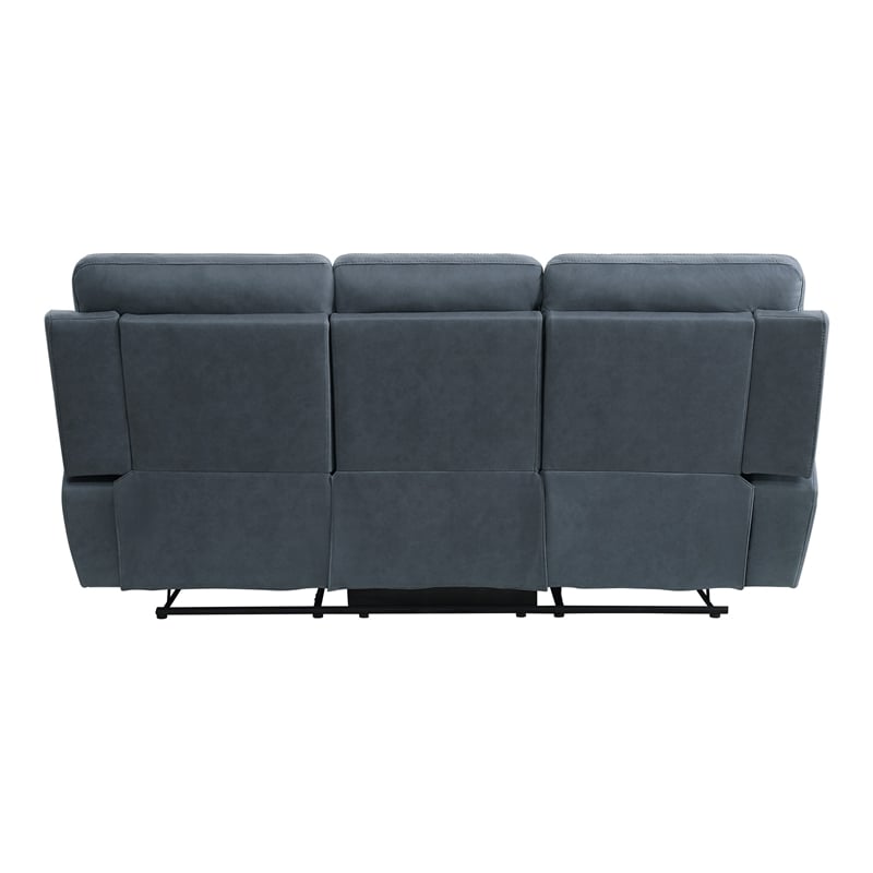 Cliff 85 Inch Manual Reclining Sofa- Blue Microfiber- Solid Wood- Metal