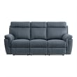Cliff 85 Inch Manual Reclining Sofa- Blue Microfiber- Solid Wood- Metal