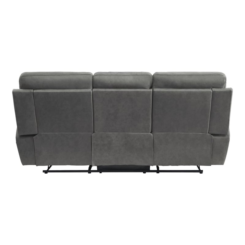 Cliff 84 Inch Manual Reclining Sofa- Gray Microfiber- Solid Wood- Metal