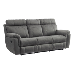 Cliff 84 Inch Manual Reclining Sofa- Gray Microfiber- Solid Wood- Metal