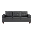 Sina 89 Inch Sofa- Button Tufted Gray Faux Leather- Dark Brown Solid Wood