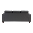 Sina 89 Inch Sofa- Button Tufted Gray Faux Leather- Dark Brown Solid Wood