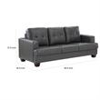 Sina 89 Inch Sofa- Button Tufted Gray Faux Leather- Dark Brown Solid Wood
