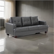 Sina 89 Inch Sofa- Button Tufted Gray Faux Leather- Dark Brown Solid Wood