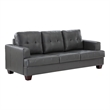 Sina 89 Inch Sofa- Button Tufted Gray Faux Leather- Dark Brown Solid Wood