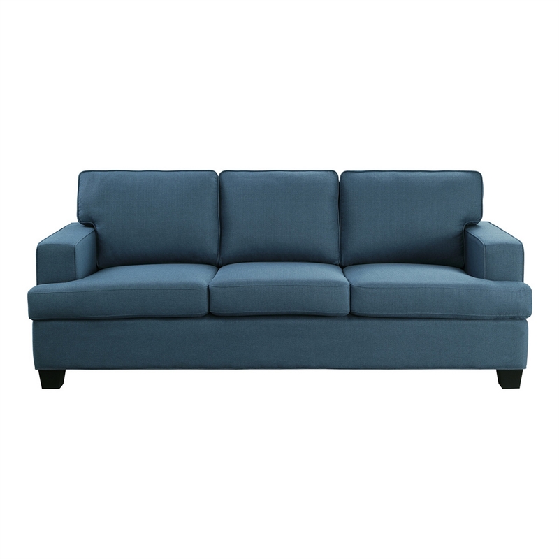 Eoin 84 Inch Sofa- Blue Polyester- Soft Foam Cushioning- Solid Wood Frame