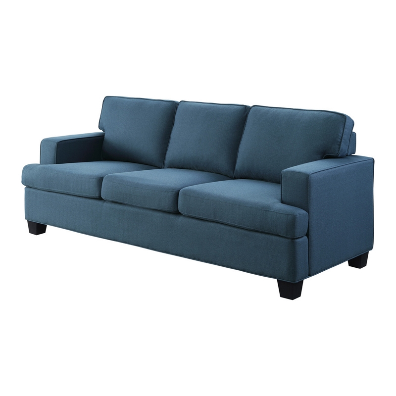 Eoin 84 Inch Sofa- Blue Polyester- Soft Foam Cushioning- Solid Wood Frame