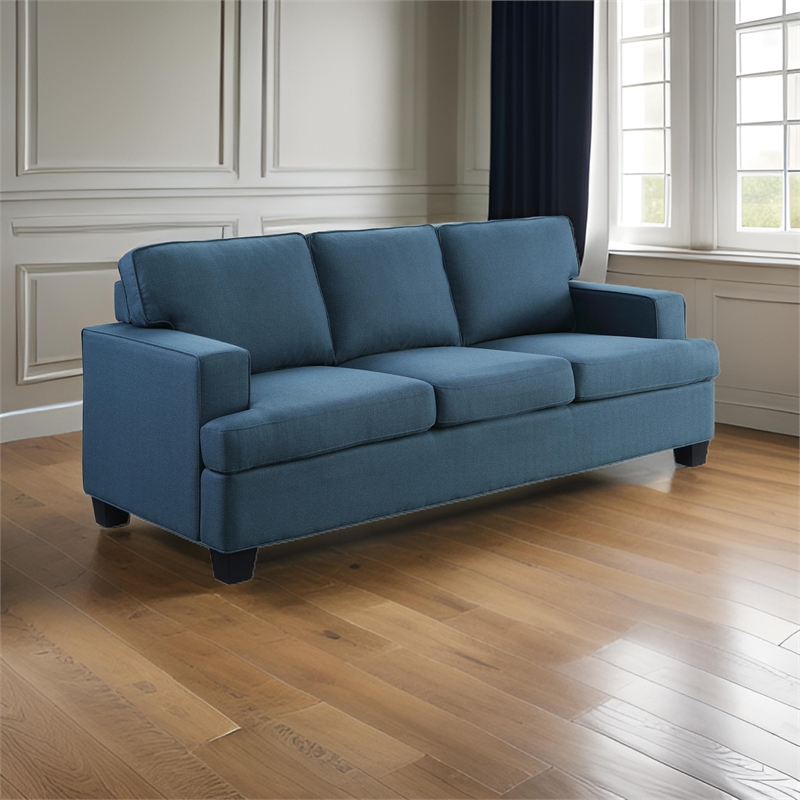 Eoin 84 Inch Sofa- Blue Polyester- Soft Foam Cushioning- Solid Wood Frame