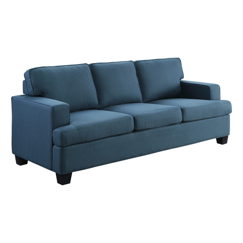 Eoin 84 Inch Sofa- Blue Polyester- Soft Foam Cushioning- Solid Wood Frame
