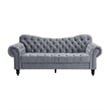 Rosie 84 Inch Sofa- Button Tufted Dark Gray Velvet- Brown Solid Wood
