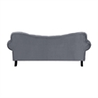 Rosie 84 Inch Sofa- Button Tufted Dark Gray Velvet- Brown Solid Wood