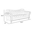 Rosie 84 Inch Sofa- Button Tufted Dark Gray Velvet- Brown Solid Wood