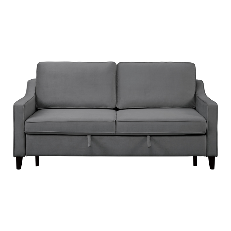 Katy 72 Inch Sleeper Sofa- Convertible Pull Out Bed- Solid Wood Gray Velvet