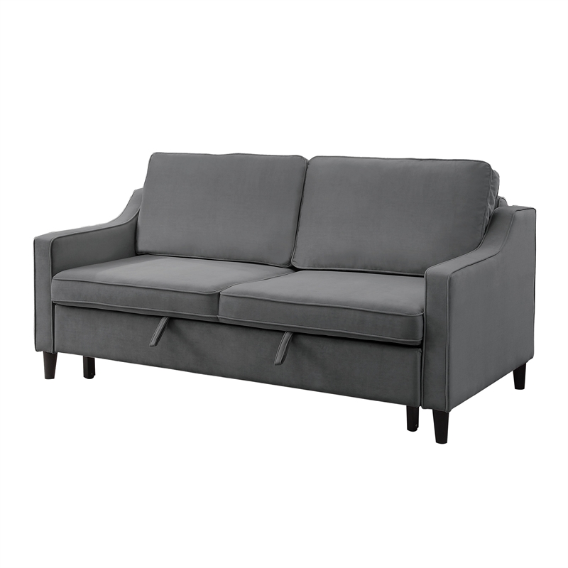 Katy 72 Inch Sleeper Sofa- Convertible Pull Out Bed- Solid Wood Gray Velvet