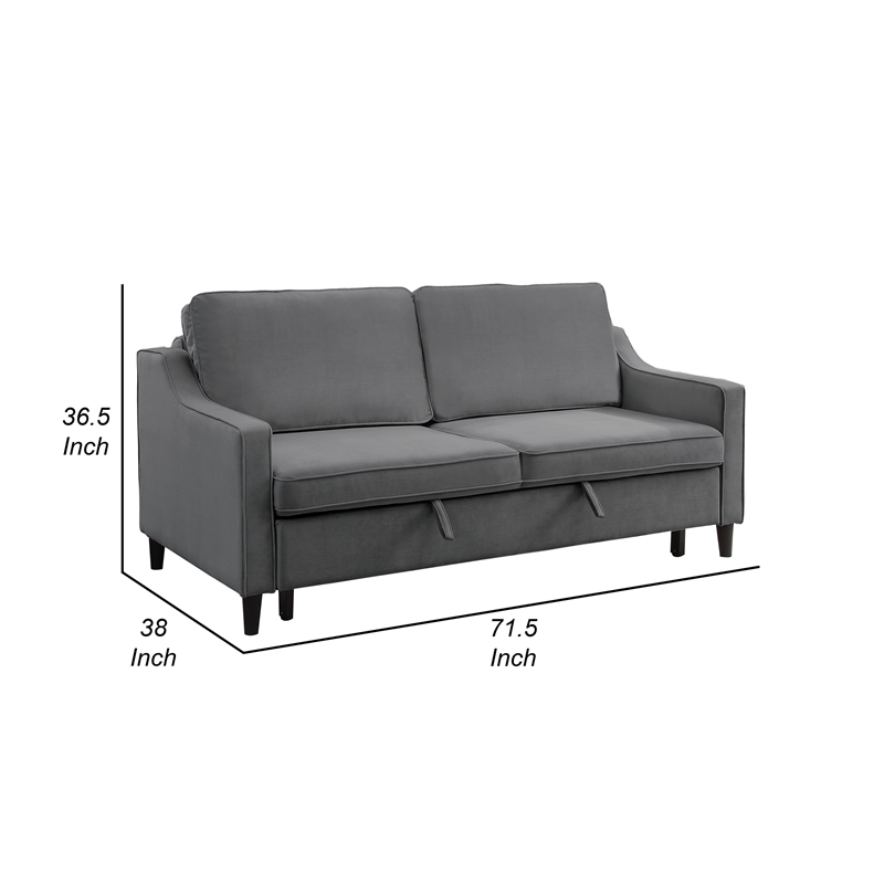 Katy 72 Inch Sleeper Sofa- Convertible Pull Out Bed- Solid Wood Gray Velvet