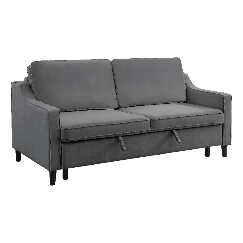 Katy 72 Inch Sleeper Sofa- Convertible Pull Out Bed- Solid Wood Gray Velvet