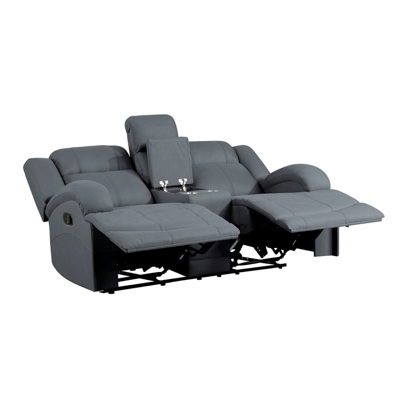 Kate 71 Inch Double Manual Recliner Loveseat- Center Console- Blue Fabric