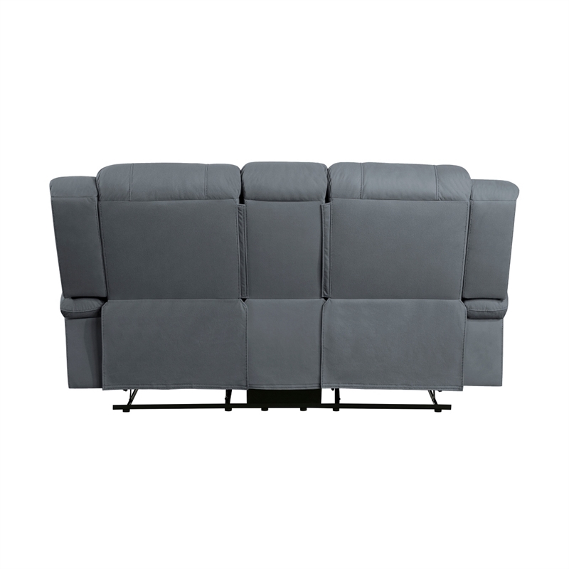 Kate 71 Inch Double Manual Recliner Loveseat- Center Console- Blue Fabric