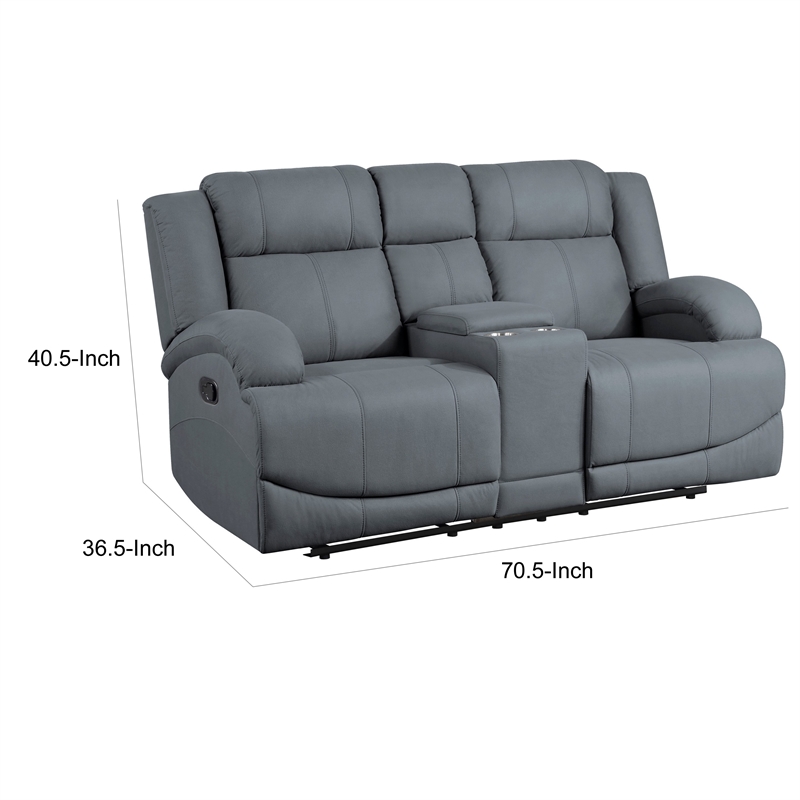 Kate 71 Inch Double Manual Recliner Loveseat- Center Console- Blue Fabric