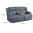 Kate 71 Inch Double Manual Recliner Loveseat- Center Console- Blue Fabric