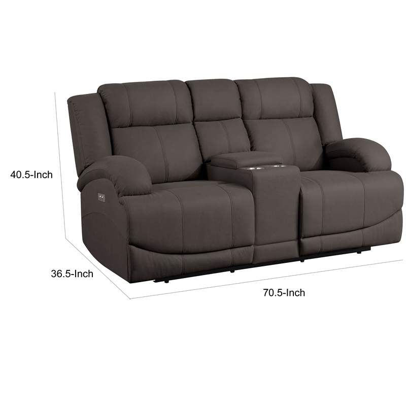 Kate 71 Inch Power Double Recliner Loveseat- Center Console- USB- Brown