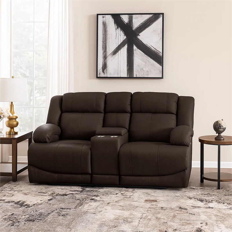 Kate 71 Inch Power Double Recliner Loveseat- Center Console- USB- Brown