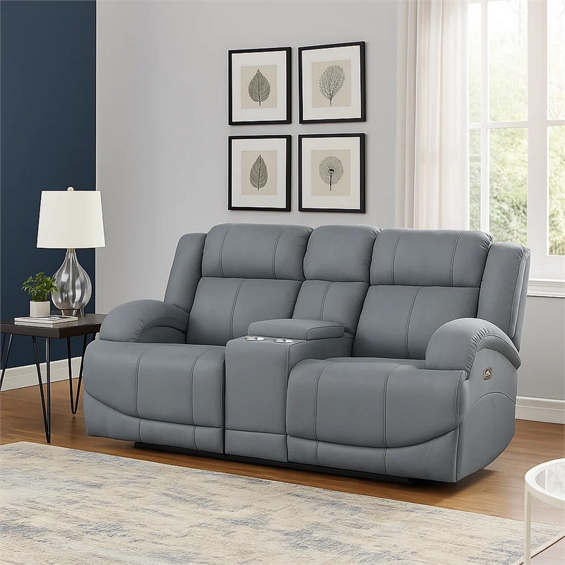 Kate 71 Inch Power Double Recliner Loveseat- Center Console- USB- Blue