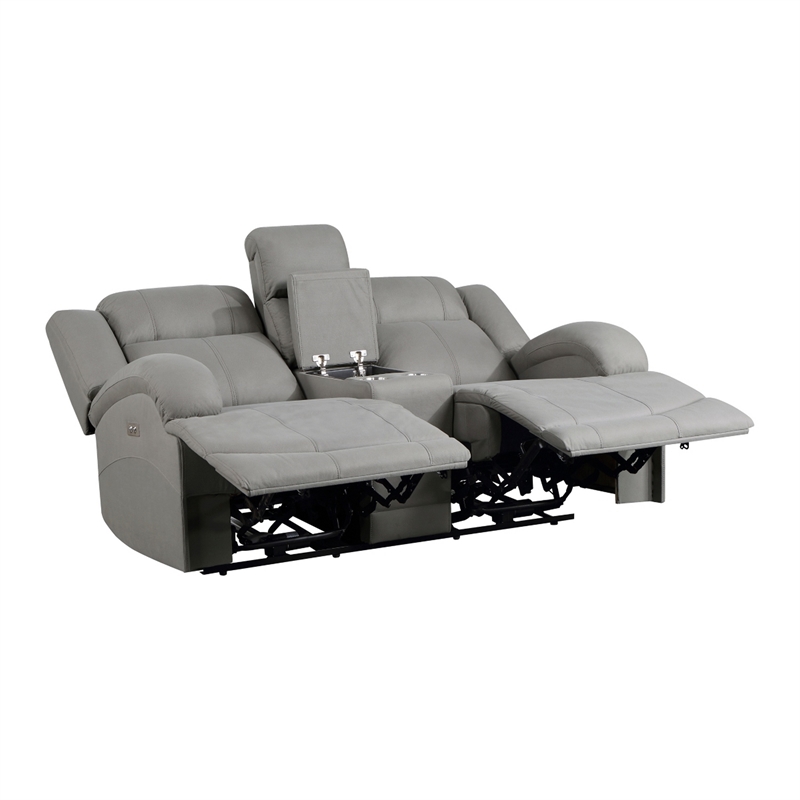 Kate 71 Inch Power Double Recliner Loveseat- Center Console- USB- Gray
