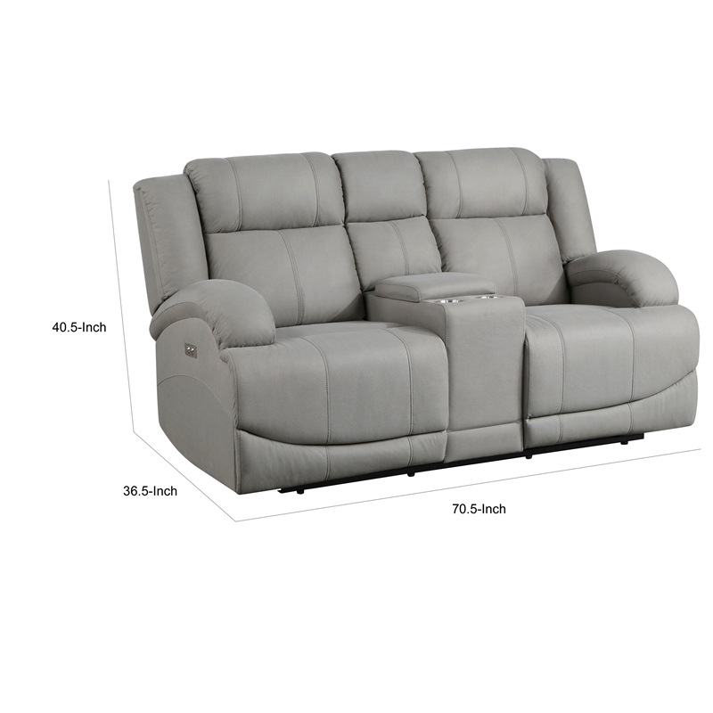 Kate 71 Inch Power Double Recliner Loveseat- Center Console- USB- Gray
