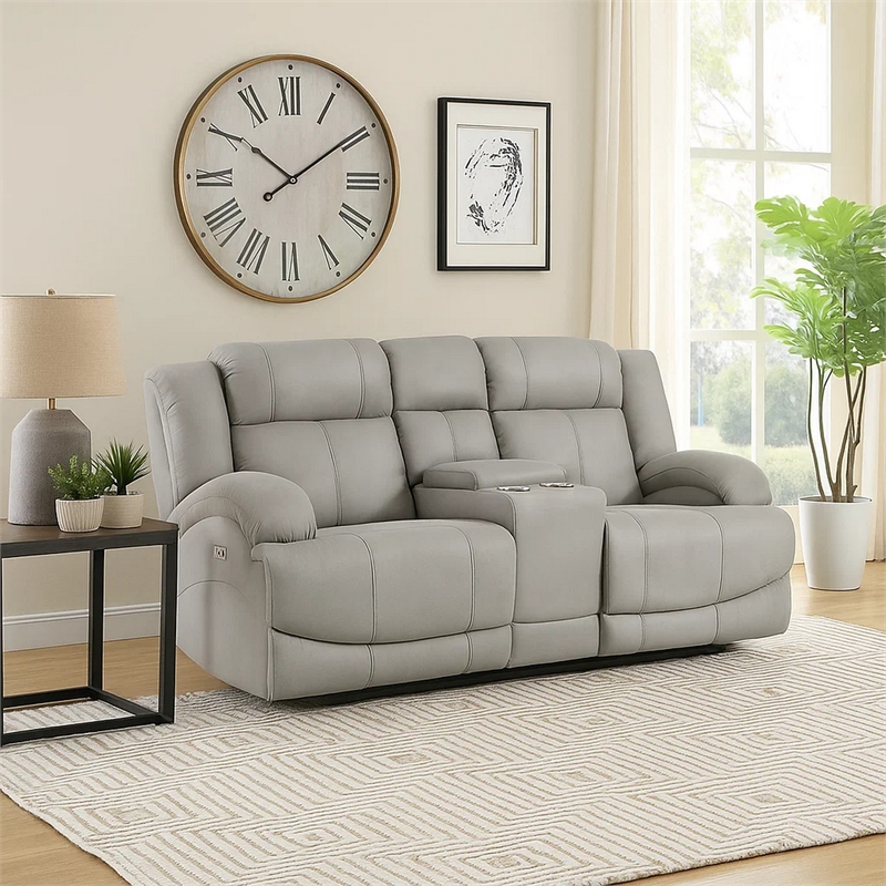 Kate 71 Inch Power Double Recliner Loveseat- Center Console- USB- Gray
