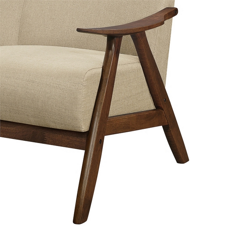 Indy 51 Inch Loveseat- Brown Rubberwood Angled Frame- Textured Beige Fabric