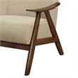 Indy 51 Inch Loveseat- Brown Rubberwood Angled Frame- Textured Beige Fabric