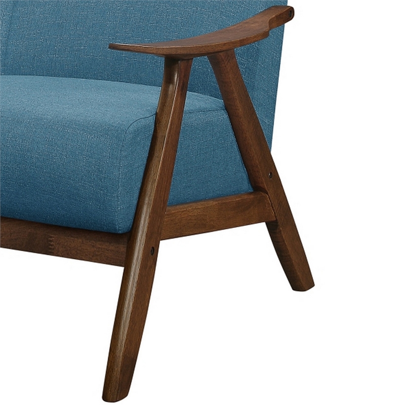 Indy 51 Inch Loveseat- Brown Rubberwood Angled Frame- Textured Blue Fabric